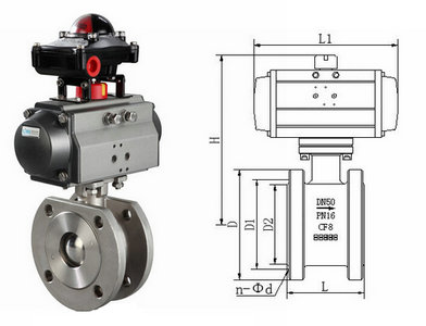 氣動(dòng)對夾球閥結(jié)構(gòu)圖